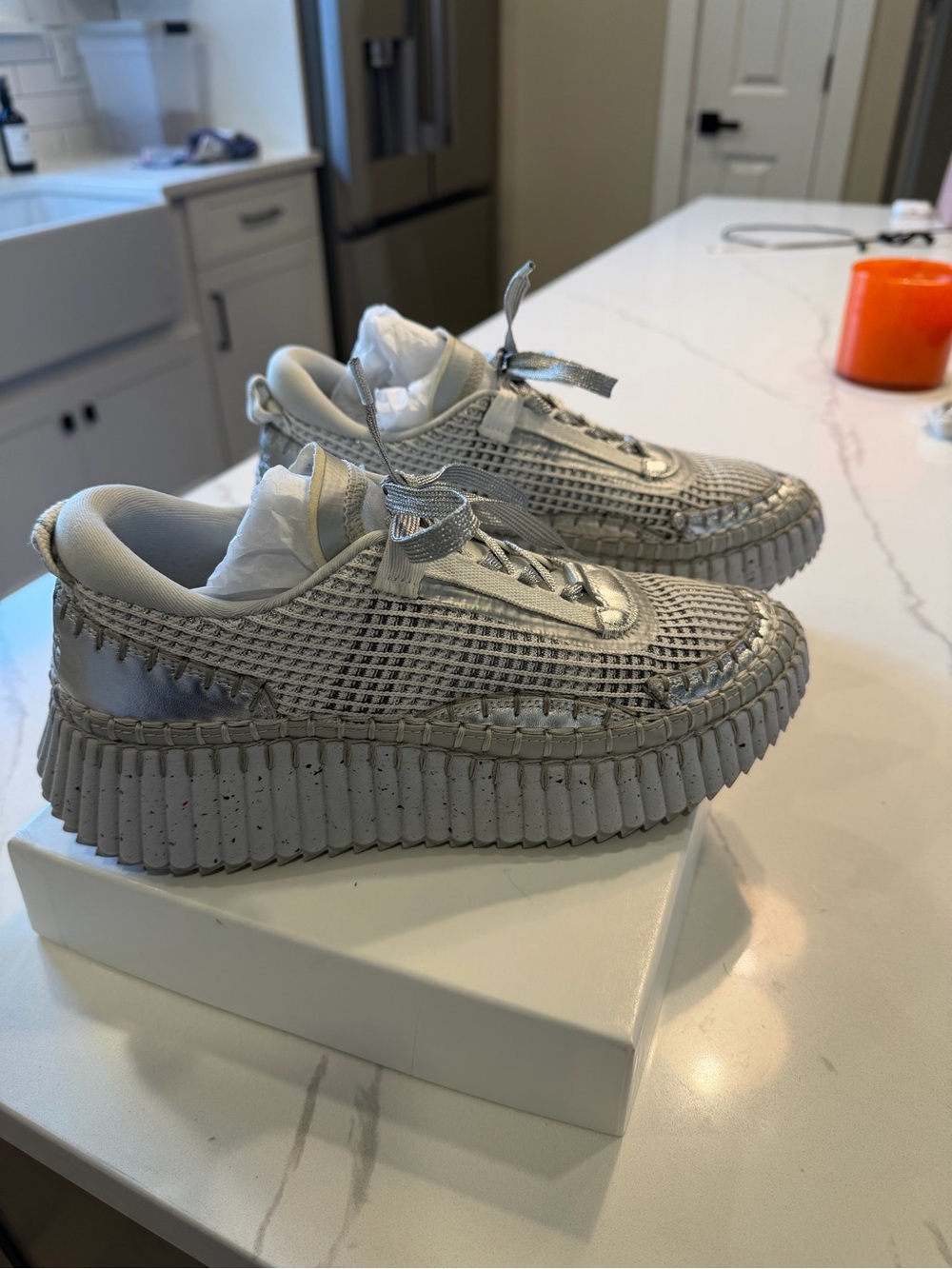 Chloé Nama Metallic Platform Sneakers in silver